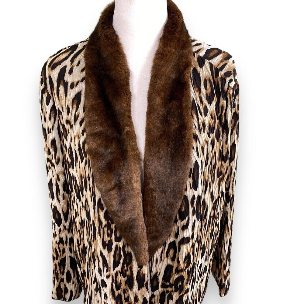 Chico's Leopard Print Blouse with Faux Fur Collar